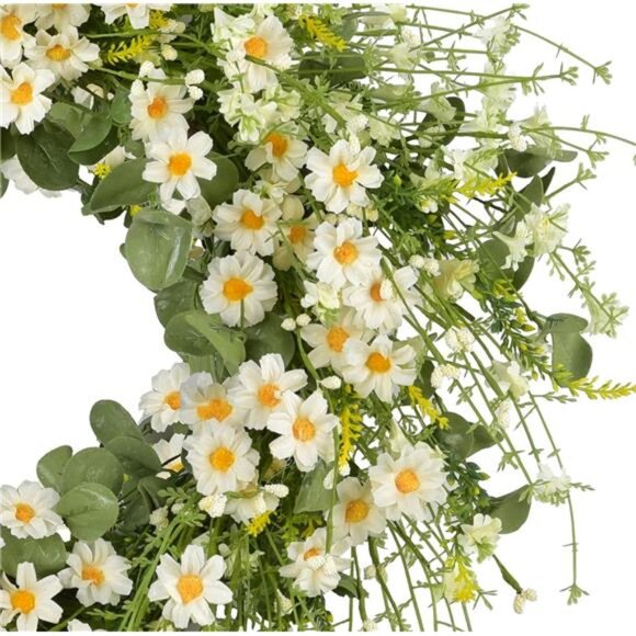 24 Inches Artificial Daisy Flower Wreath with Eucalyptus Leave Silk - Picture 2 of 8